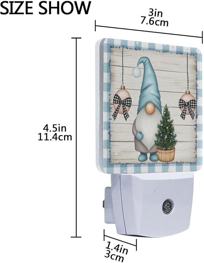 Aslsiy Night Light for Kids Blue Gnomes Snow Christmas (8) Plug in Wall Lamp LED Dusk to Dawn Sensor Energy Saving Nightlight for Boys Girls Men Women