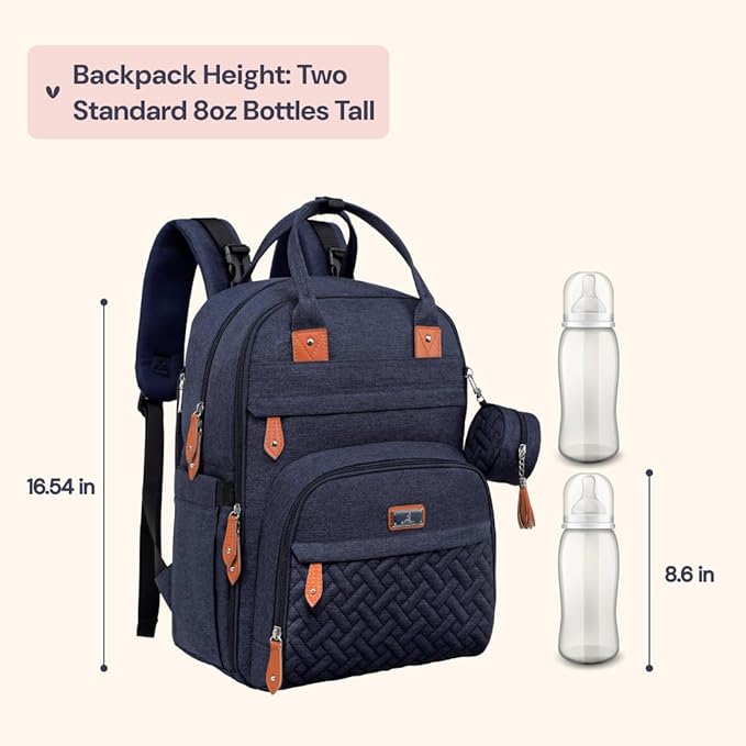 BabbleRoo Diaper Bag Backpack - Baby Essentials Travel Tote - Multi Function Waterproof Diaper Bag, Travel Essentials Baby Bag with Changing Pad, Stroller Straps & Pacifier Case - Unisex, Navy Blue