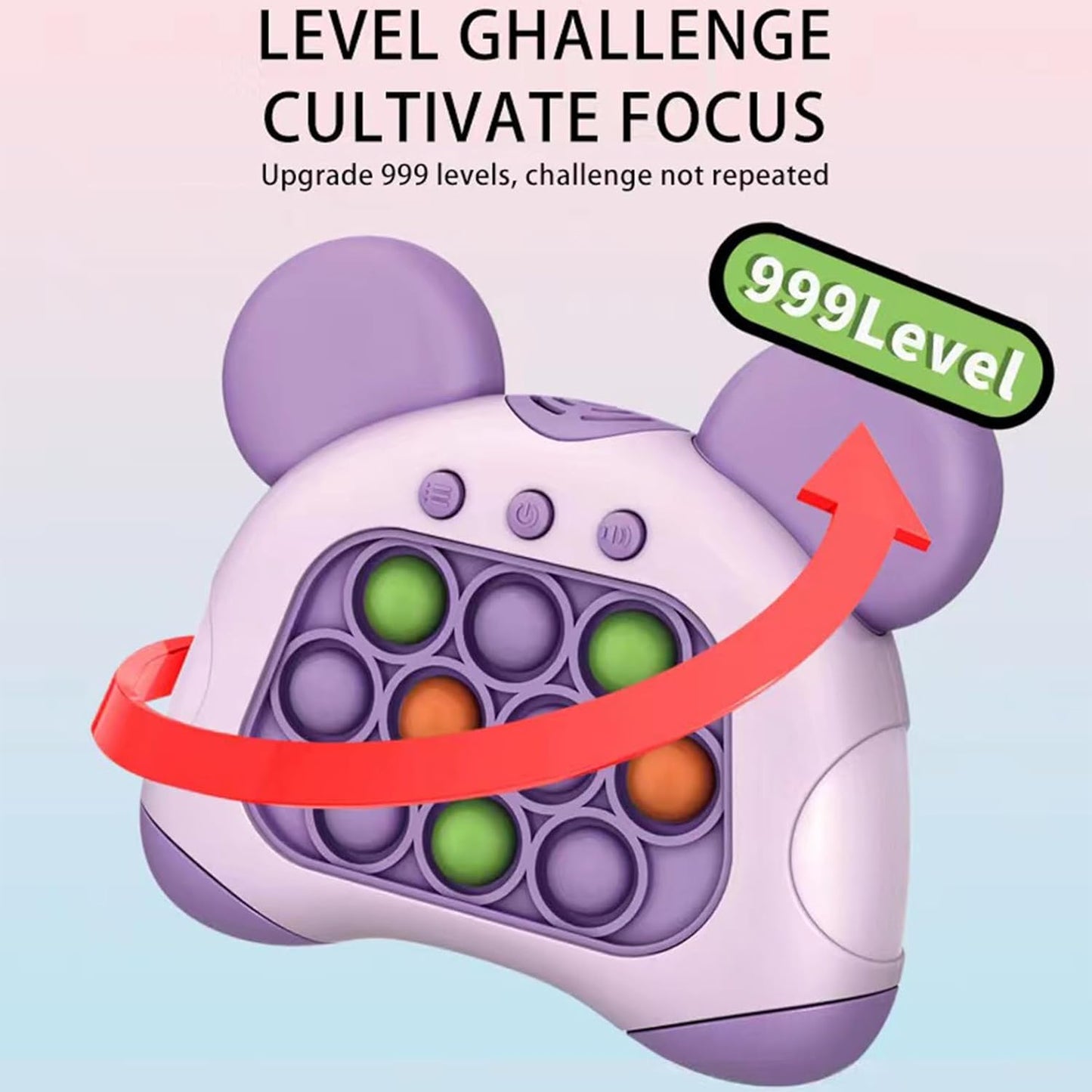 Fast Push Bubble Game for Kids & Adults, Quick Push Pop Toys with Sound & Light, Pop Sensory Fidget Toy for Kids 8-12, Brithday for 5 6 7 8 9 & Up Boys Girls (Bear-Purple)