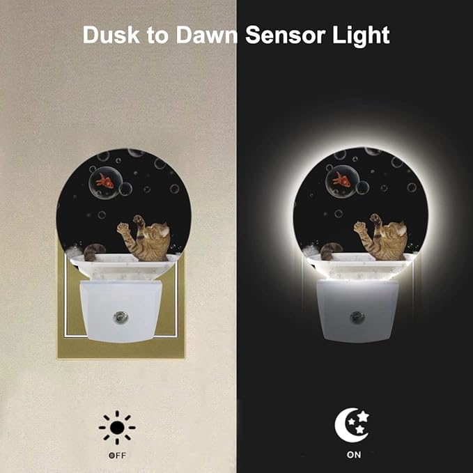 EKOBLA Funny Cat and Fish Night Light Black Cat Play Gold Fish Bubbles in Bathtub Night Lights Plug into Wall Home Decor Cute Nightlight for Men Women