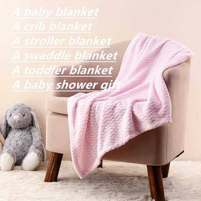 CREVENT 30''X40'' Soft Cozy Warm Baby Blankets for Boys Girls Solid Color - All Season Use - Newborn Essentials (Wave Baby Pink)