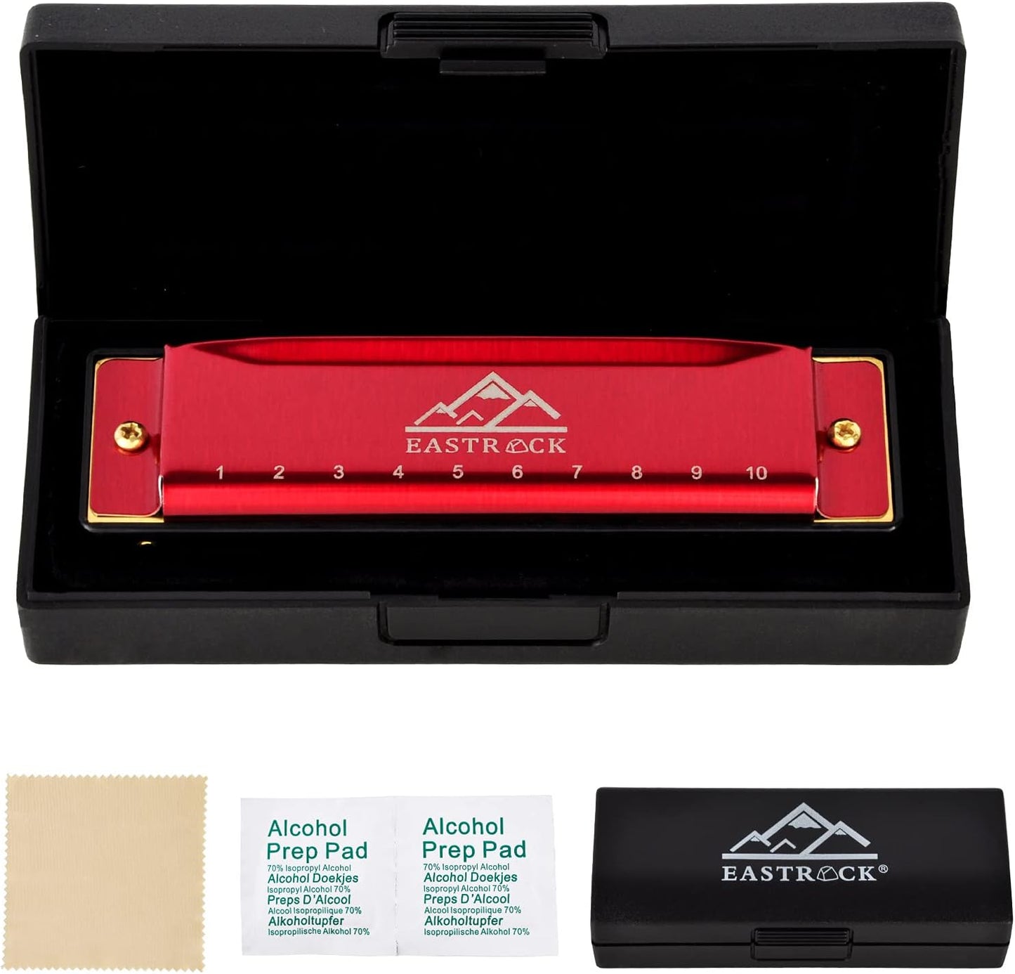 EastRock Blues Harmonica 10 Hole C Key with Case, Mouth Organ Harp, Diatonic Harmonica for Beginner, Adult, Kids, Professional, Students, Friends, Gifts (Red)