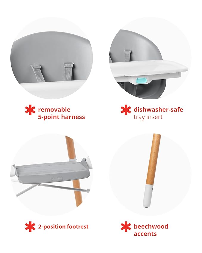 Skip Hop Baby High Chair 4 in 1 Convertible High Chair, EON, Grey/White