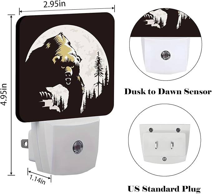 Brown Bear Night Light,Plug-in Nightlights Auto Sensor Night Lamp Dusk-to-Dawn Lamp Home Decor for Nursery Children Girls Boys