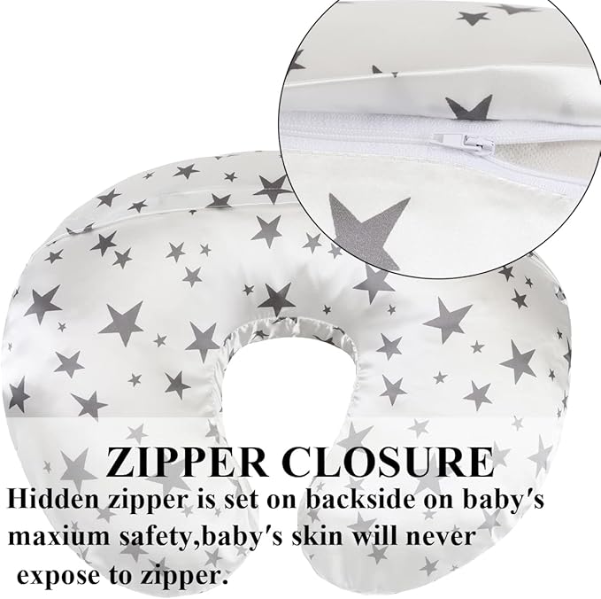 Satin Nursing Pillow Cover Set - 2 Pack Ultra Soft Silk, Compatible with Boppy Pillow for Breastfeeding, Protects Baby Hair & Skin - Grey Arrows & Stars