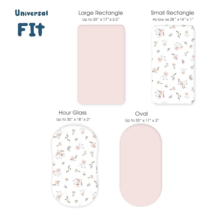 Stretch Ultra Soft Fitted Bassinet Sheet Set 2 Pack, Universal Fit for Bassinets Baby Cradle Moses Basket Oval Rectangle Mattress Safe and Snug, Pink Rose Print