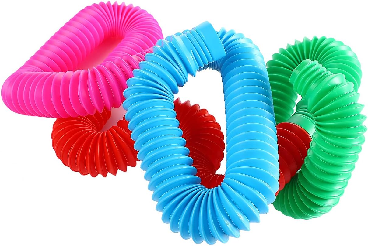 TOUGS Kids Pop Tubes Sensory Toys, Multi-Color Stretch Pipe Fidget Toys for Autistic Children (4 Pack XL)