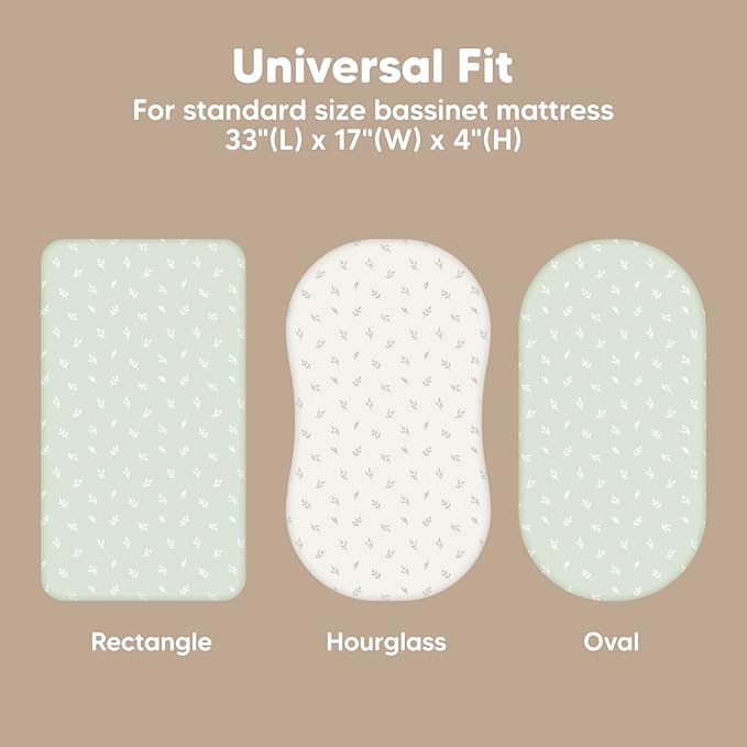 2-Pack Baby Bassinet Sheets Girl, Boy - 33x17 Viscose Derived from Bamboo Bedside Mattress Fitted Bassinet Sheets, Compatible with Halo Bassinest Swivel Sleeper, Baby Delight, Graco (Herb)