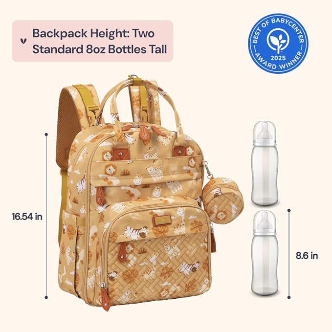 BabbleRoo Diaper Bag Backpack - Baby Essentials Travel Tote - Multi Function Water Resistant Diaper Bag, Travel Essentials Baby Bag with Changing Pad, Stroller Straps & Pacifier Case - Unisex, Safari