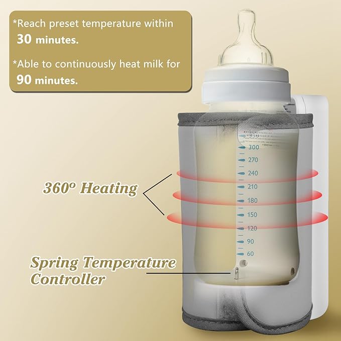 Portable Bottle Warmer for Travel, Baby Bottle Warmer On The Go, Fast Heating, Temperature Digital Display, USB Car Travel Bottle Warmer for Breastmilk and Formula