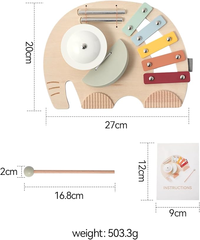 Promise Babe Wooden Elephant Musical Instruments for Toddlers, Baby Xylophone Percussion Instruments Toy for Kids, Montessori Educational Music Toys, Gifts for Girls Boys
