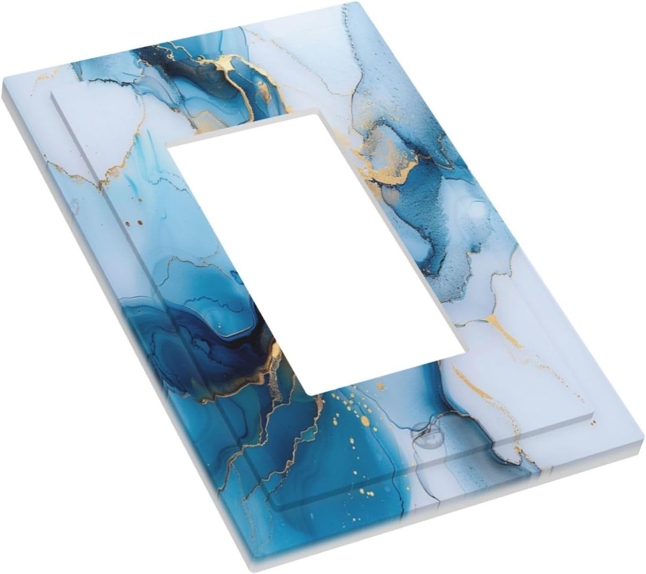 Decorative Outlet Covers Modern Abstract Blue Gold Line Marble 1 Gang Single Decora GFCI Device Light Switch Covers Plate 1 Rocker Wall Plate Jumbo Faceplate for Bedroom Home Decor