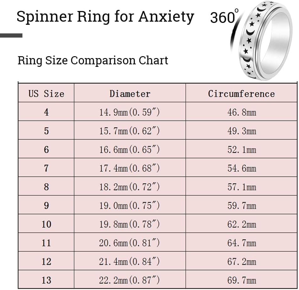 OreilleStar Anxiety Ring for Women Fidget Ring Spinner Thumb Ring Stainless Steel Gold Band Moon Star Fidget Rings for Women and Men