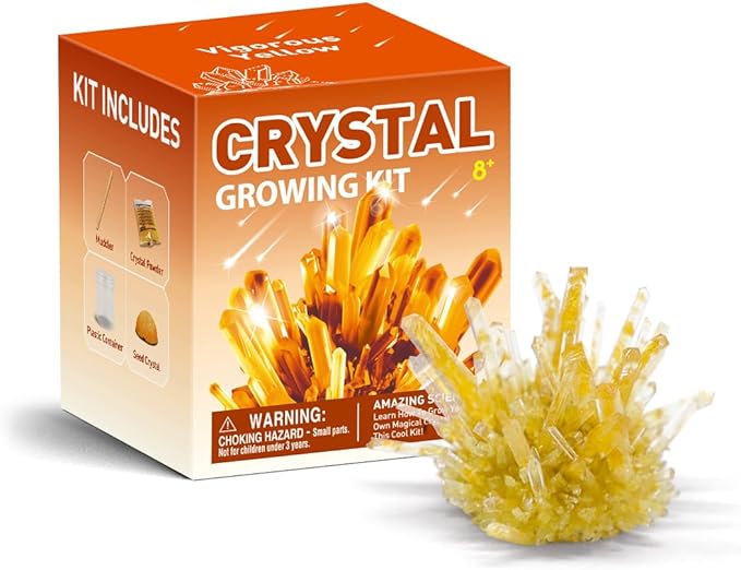 Crystal Growing Kit for Kids, Yellow DIY Crystal Science Experiment Set, Grow Your Own Crystals, STEM Educational Chemistry Kit for Boys & Girls Ages 6-12, Fun Science Lab Gift for Kids