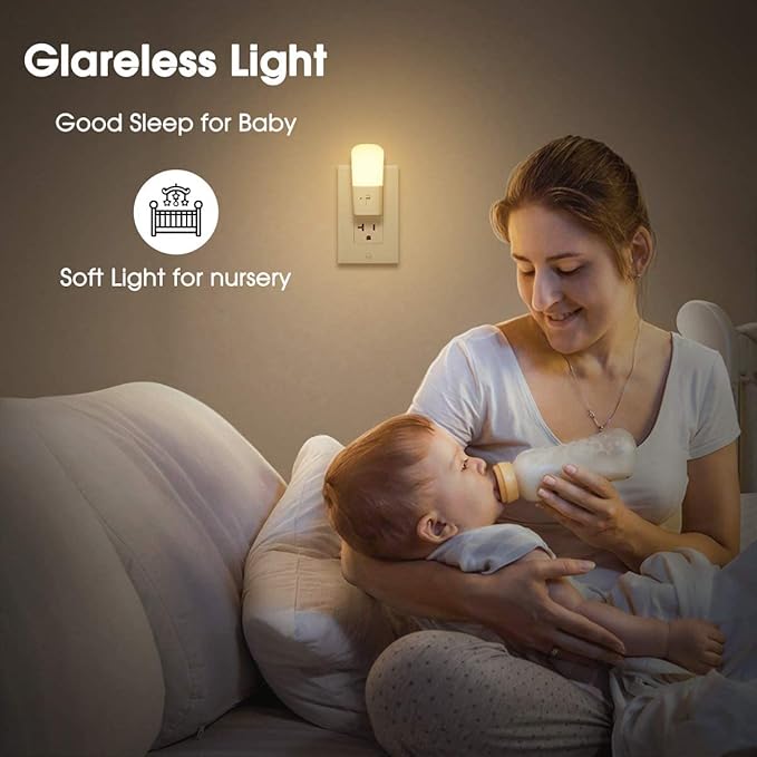 LOHAS Plug in Night Light, Dimmable LED Night Lights With Dusk to Dawn Sensor, Soft White 3000K Sleep Nightlight, Adjustable Brightness 5-80lm Mini Light for Nursery Kids Room Hallway Kitchen, 2 Pack