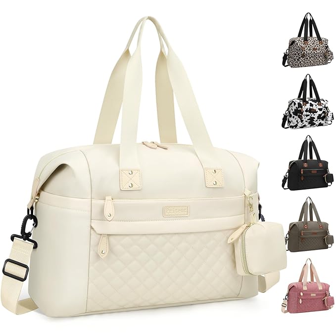 Diaper Tote - Diaper Bag with Pacifier Case, Shoulder Straps, Stroller Clips, Waterproof Mommy Bag for Mom and Dad, White