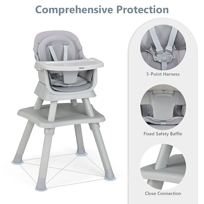 INFANS 8 in 1 Baby High Chair, Convertible Highchair for Babies and Toddlers, Infant Dining Booster Seat, Building Block Table, Kids Stool Table Chair Set with Removable Tray