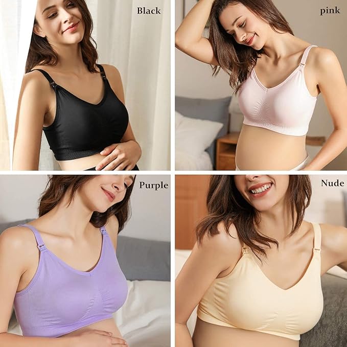 iloveSIA 4Pack Nursing Bra for Breastfeeding Maternity Bra for Pregnancy Seamless Wireless Fit Bra Regular & Plus Size M-4XL
