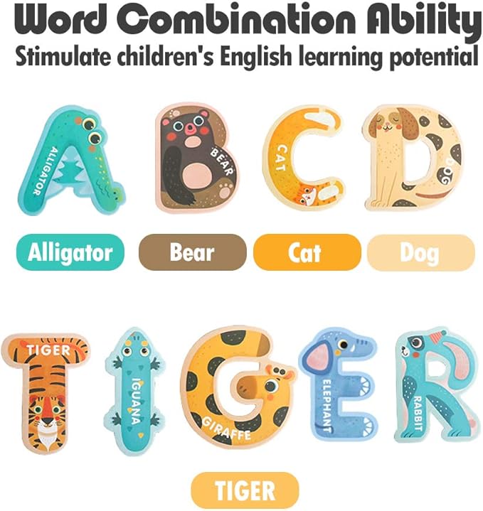 JOCHA ABC Letter Cute Animals Fridge Jumbo Large Alphabet Magnets Preschool Learning Spelling Stick Refrigerator Magnetic Uppercase Colorful Game Toys Set for Kids Toddlers 3 4 5 Years Old