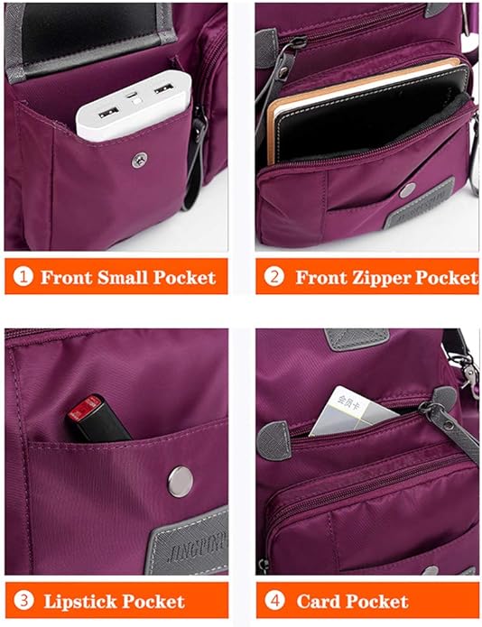 MINTEGRA Nylon Tote Bag for Women Multi Pocket Shoulder Bag Waterproof Diaper Crossbody Bag