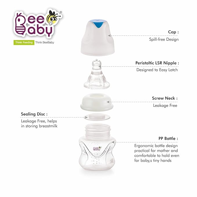 BEEBABY Anti-Colic Baby Feeding Bottle, Easy to Clean, Slow Flow Breast-Like Nipple for Baby, Infant and Newborn: 2 oz (60 ml)