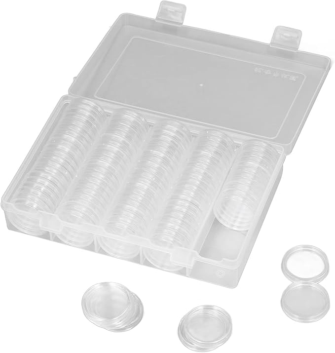 100pcs Coin Capsules 30mm, Coin Case Storage Box Coin Holder for Coin Collection Supplies