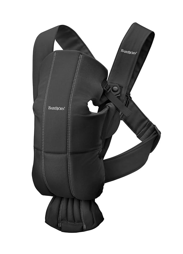 BabyBjörn Baby Carrier Mini, Black, Woven | Newborn Carrier (7-25 lbs), Ergonomic, Easy-to-Use