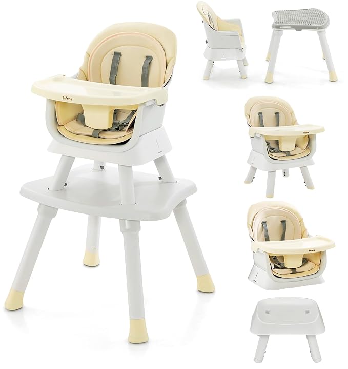 INFANS 8 in 1 Baby High Chair, Convertible Highchair for Babies and Toddlers, Infant Dining Booster Seat, Building Block Table, Kids Stool Table Chair Set with Removable Tray