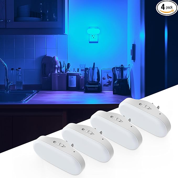 DORESshop Blue Night Light Plug into Wall With Light Sensor 4 Pack, 1W Led Dimmable night light for Bedroom, Kids Room, Bathroom, Gift