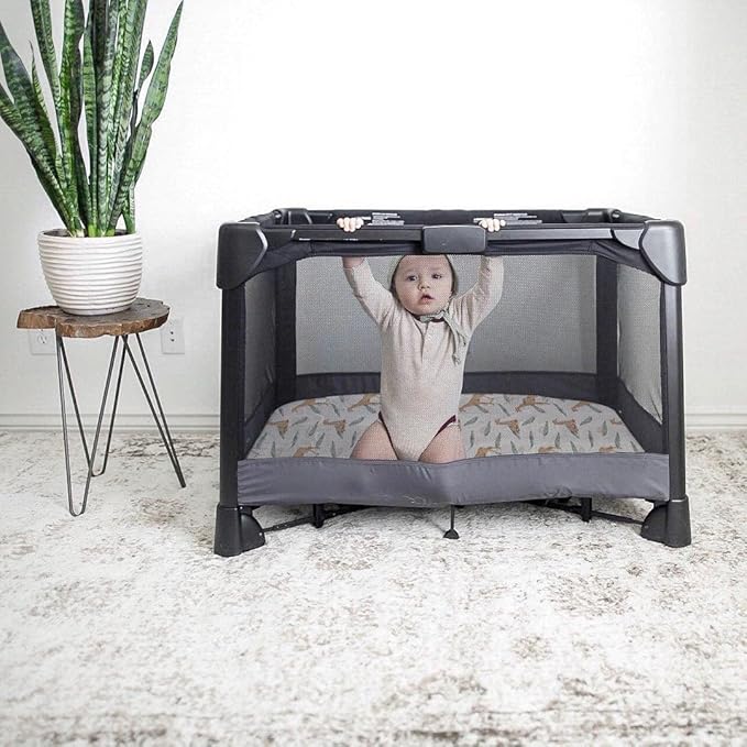 BROLEX 2 Pack Mini Crib Sheets, Stretchy Portable Fitted Playard Sheet Set, Convertible Playard Mattress Cover, Ultra Soft Breathable Material, Giraffe Leaf