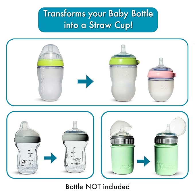 Straw Top Nipples for Comotomo Baby Bottles and Mason Glass and haakaa Natural Glass Baby Bottles, 4-Pack, Food Grade Silicone, Soft Spout, BPA-Free, Spill-Proof, Convert to Straw Cup, 4+ Months