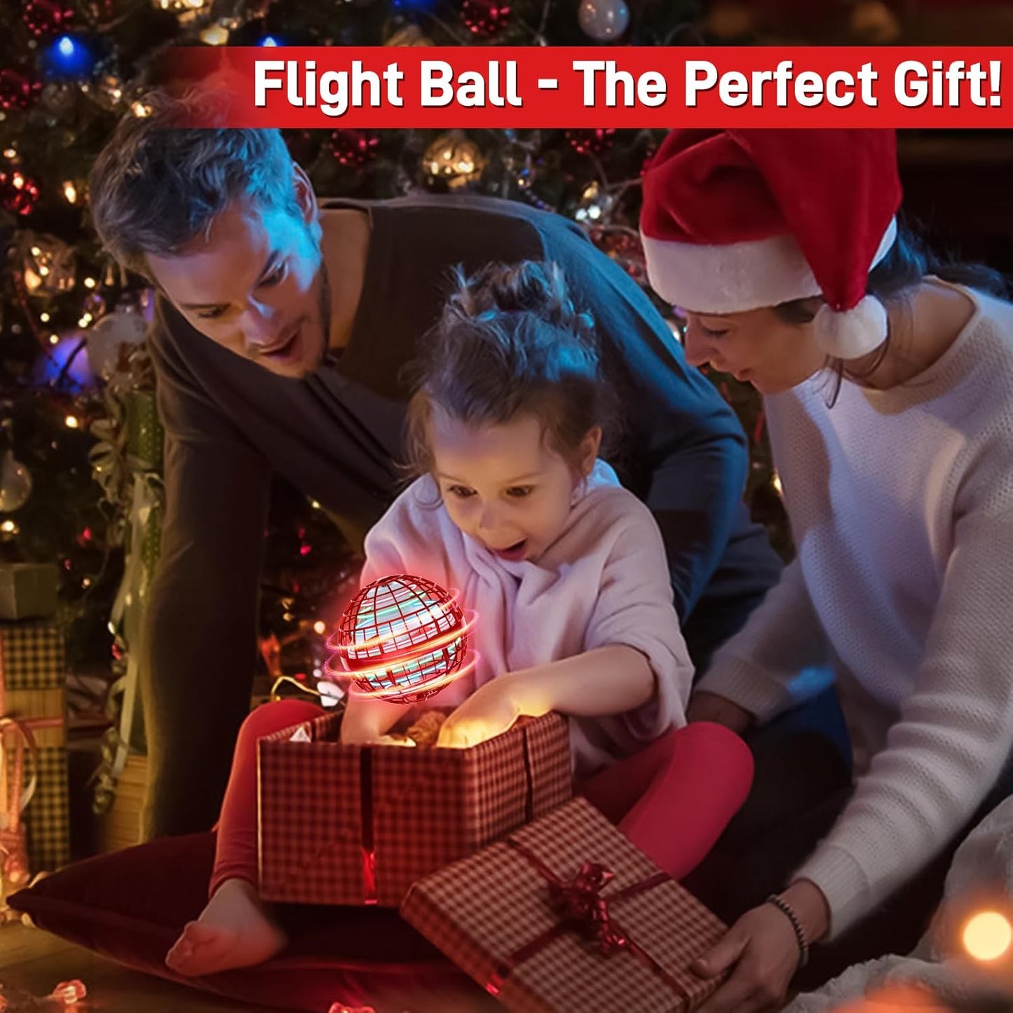 Flying Orb Ball 2024 Upgraded - Hover Orb Magic Light Up Orb Flying Spinner Mini Drone Cosmic Globe for Kids Teens Adults Orbit Ball Flying Ball for Birthday Gift Family Gatherings Christmas (Red)