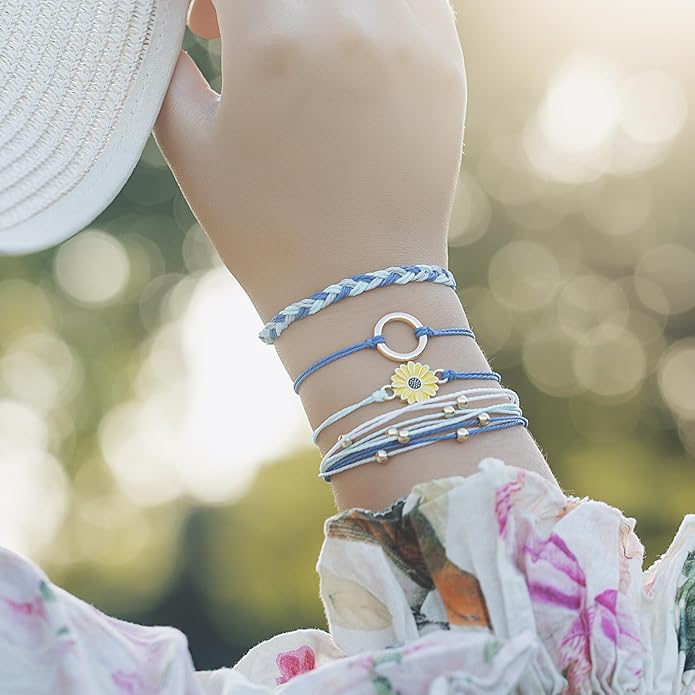 FANCY SHINY Sunflower String Bracelet Boho Braided Rope Wrap Bracelets Cute Summer Beach Surfer Jewelry for Women Christmas Gifts