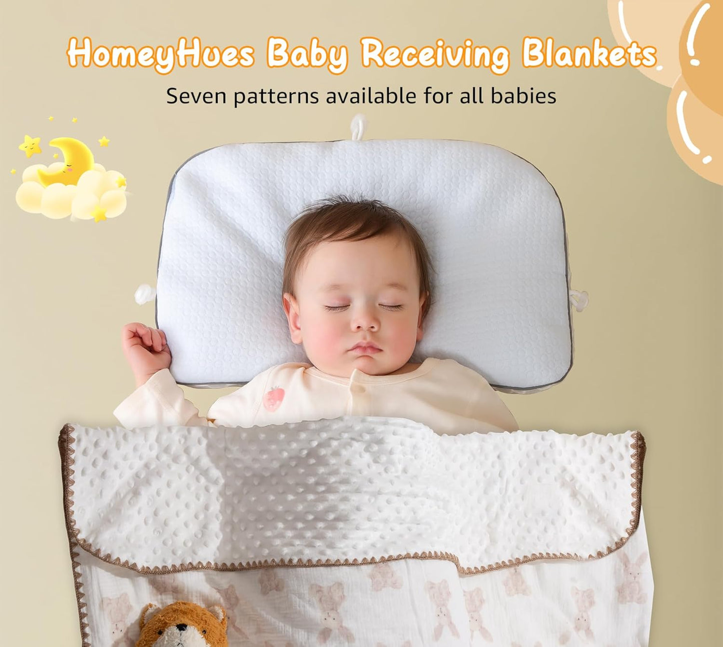 Baby Blanket Double Layer Cotton 40 x 40 Soft Receiving Blanket with Pattern Machine Washable Bunny