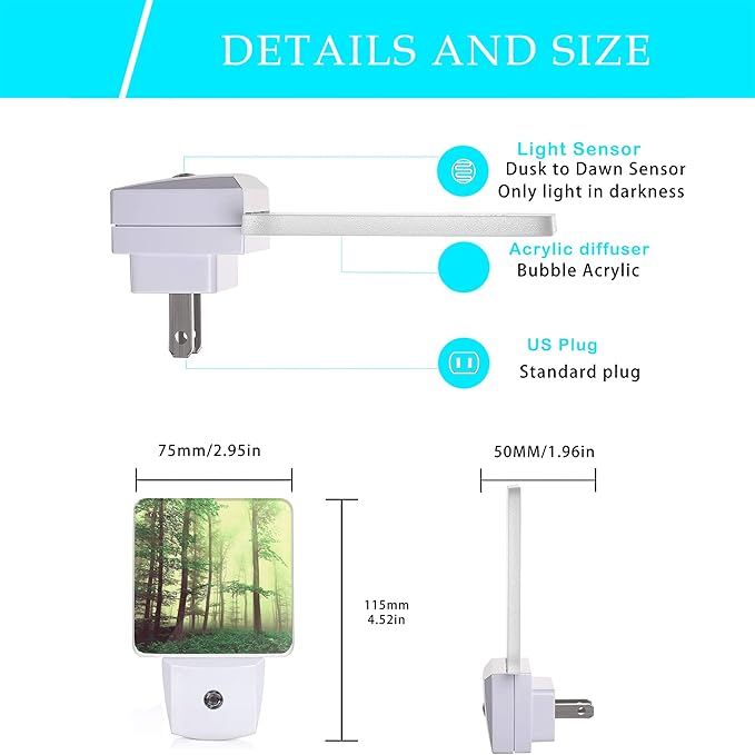 Misty Forest Night Light,Fantasy Green Tree Night Lights Plug into Wall with Dusk to Dawn Light Sensors 0.5W Dim Night-Lights for Bedroom