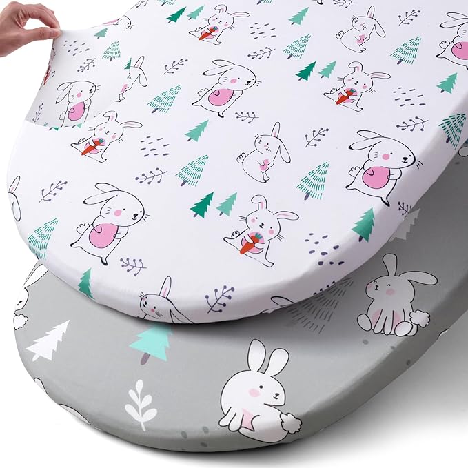 Stretch Fitted Bassinet Sheet Set BROLEX 2 Pack Cradle Sheets for Bassinet Pad/Mattress,Unisex Boys Girls,Ultra Soft,Pink-Bellied Rabbit