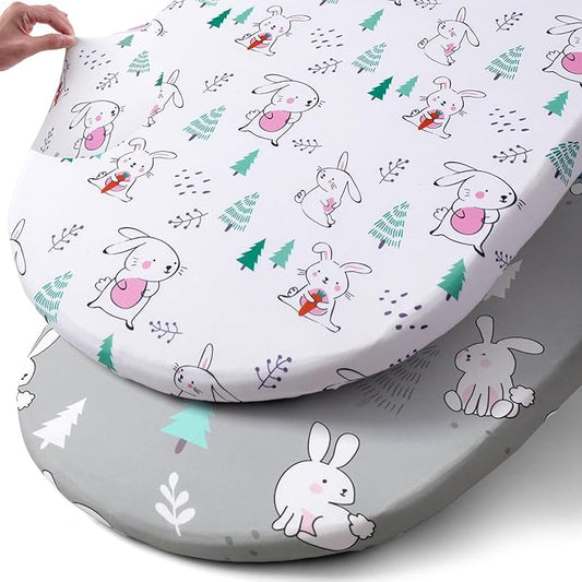 Stretch Fitted Bassinet Sheet Set BROLEX 2 Pack Cradle Sheets for Bassinet Pad/Mattress,Unisex Boys Girls,Ultra Soft,Pink-Bellied Rabbit