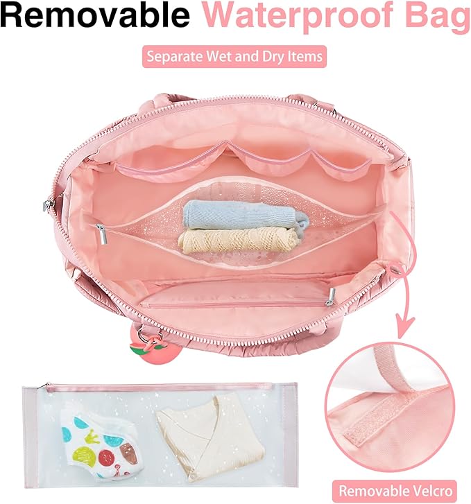 Diaper Bag Tote, Baby Diaper Tote Bags Crossbody Hospital Bag Travel Large Mommy Bag, with Silicone Pacifier Case