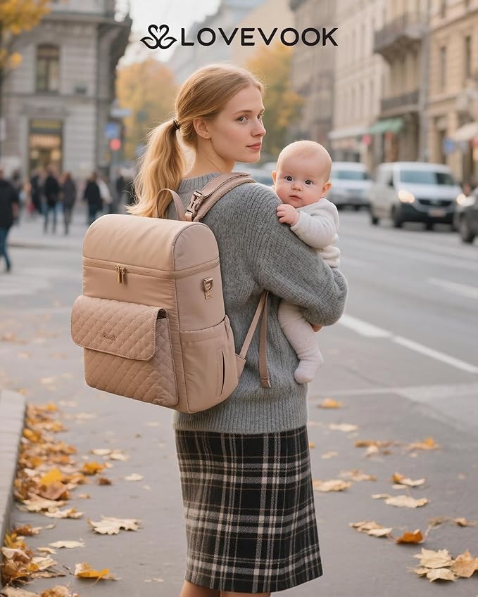 LOVEVOOK Diaper Bag Backpack, 3 in 1 Baby Bag with Changing Pad & Detachable Straps, Large Diaper Backpack for Mom Dad with Stroller Buckles