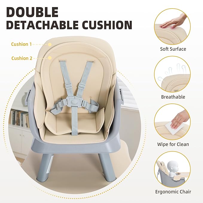 8 in 1 Baby Highchair, Convertible High Chair for Babies and Toddlers, Booster Seat w/5-Point Safety Belt, Toddler Building Block Table, Dishwasher Safe Tray, No Tool Install, Coffee
