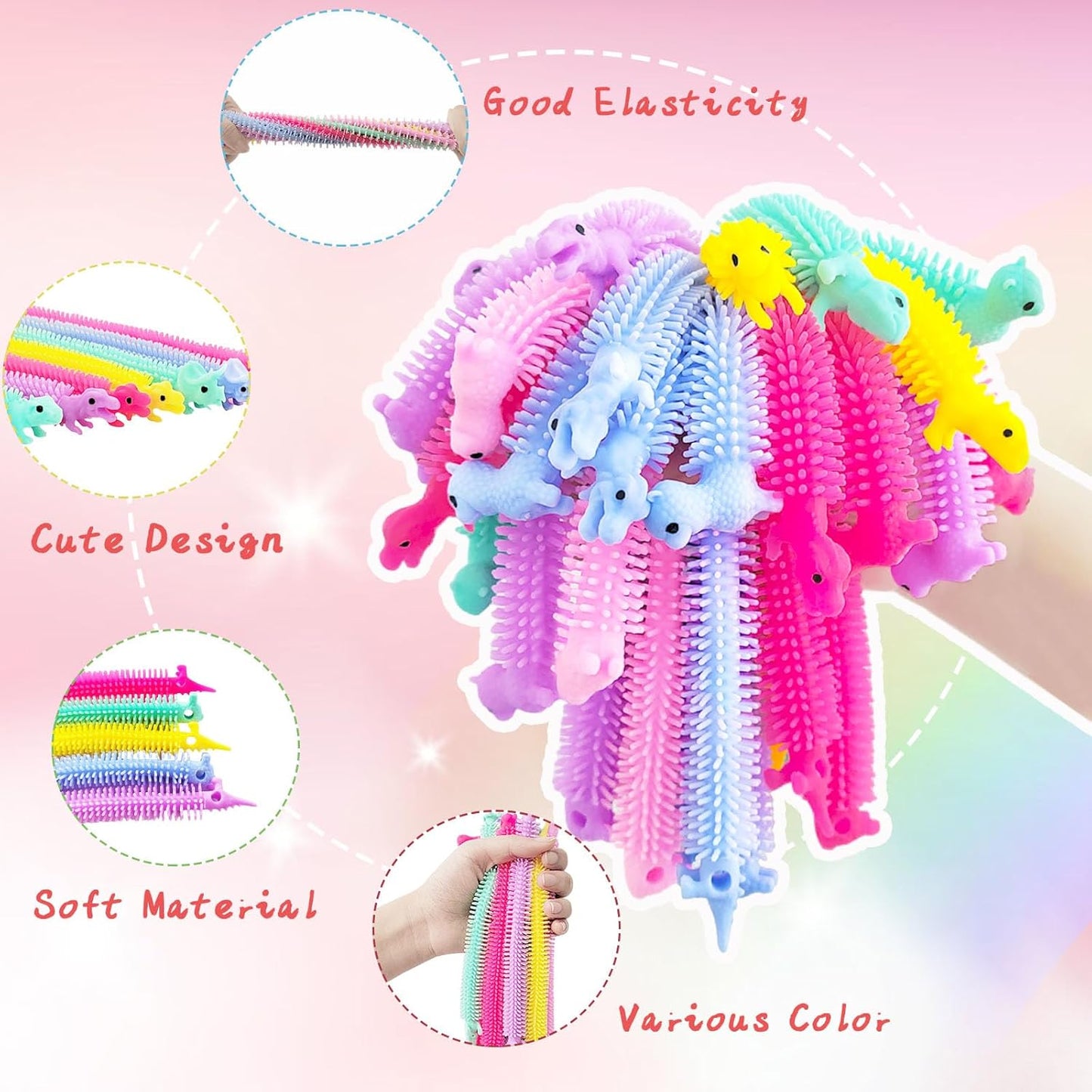 40 PCS Stretchy Fidget Toy,Dinosaur Sensory Toys Bulk Stretch Worm Toys,Colorful Stretchy Strings Fidget Toy for Kids and Adults Stress Relief,Goodie Bag Fillers,Party Favor