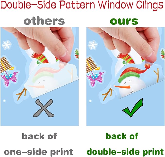 Snowman Window Clings, Christmas Windows Stickers, Snowflake Double-Side Window Clings for Glass, Xmas Windo Decals Christmas Decorations Indoor Holiday for Party