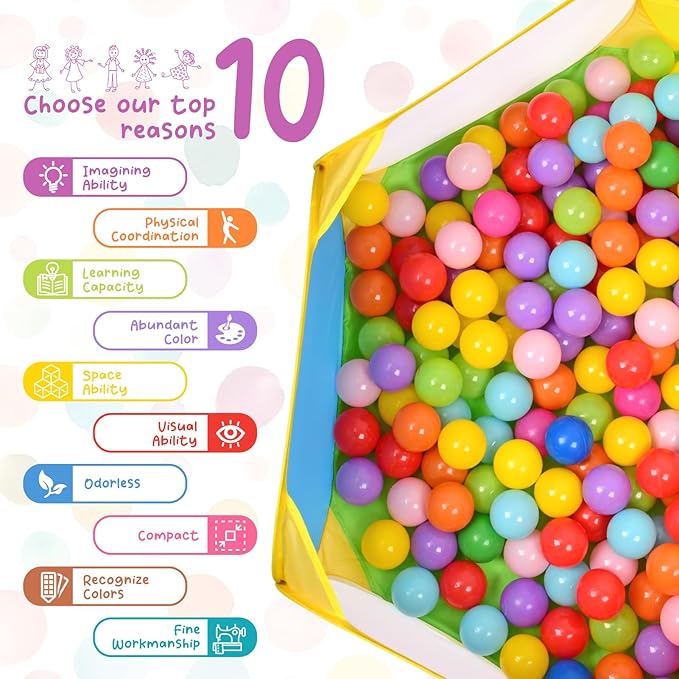 Eocolz Kids Ball Pit Large Pop Up Toddler Ball Pits Tent for Toddlers Girls Boys for Indoor Outdoor Playhouse Baby Playpen w/Zipper Storage Bag, Balls Not Included (Blue Yellow Red Green)