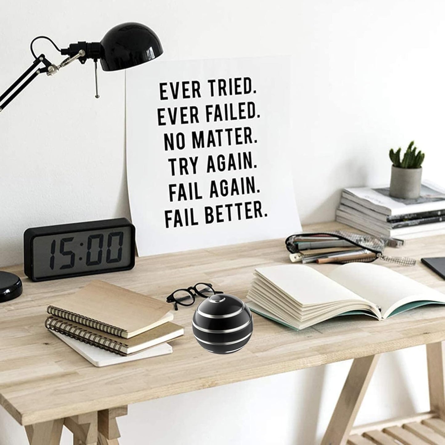 Kinetic Desk Toy Ball, 1.54'' Kinetic Desktop Spinning Toys, Optical Illusion Fidget Toys Gadgets for Adults Office Anxiety, ADHD (39MM, Black-A)