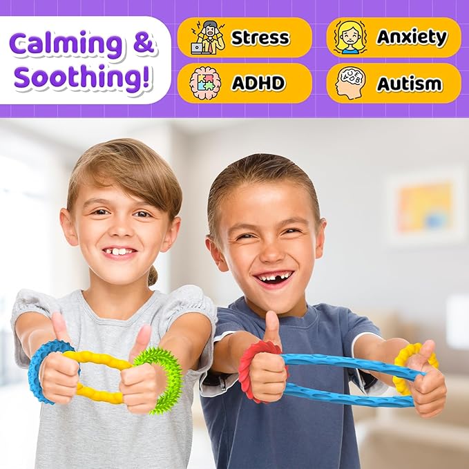 Sensory Fidget Toys for Kids Adults - 4 Pack Stretchy Fidget Bracelet | Texture & Calming Autism Sensory Toys for Special Needs Autistic Children | Calm Down Toy for Toddler Girls Boys