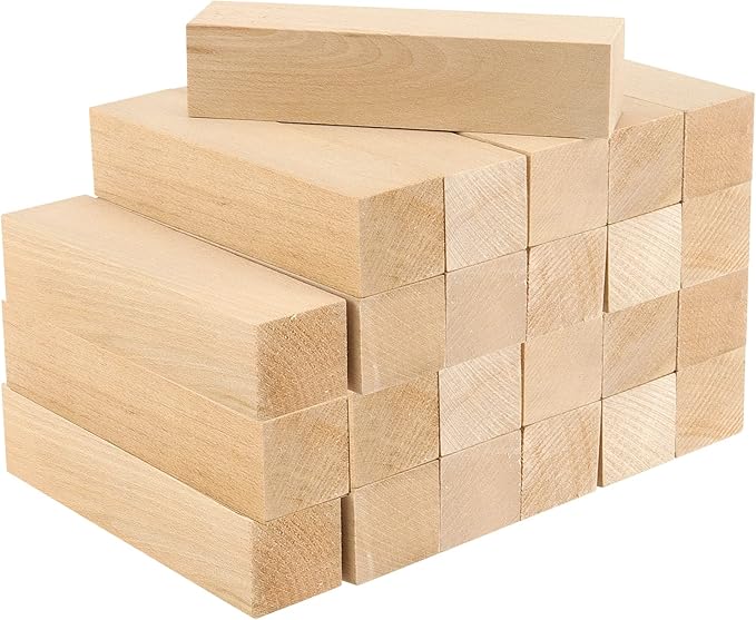 JAPCHET 24 Pieces 4 x 1 x 1 Inch Basswood Carving Blocks, Natural Wood Carving Block, Unfinished Basswood Blocks for Woodcarving, Crafting and Whittling