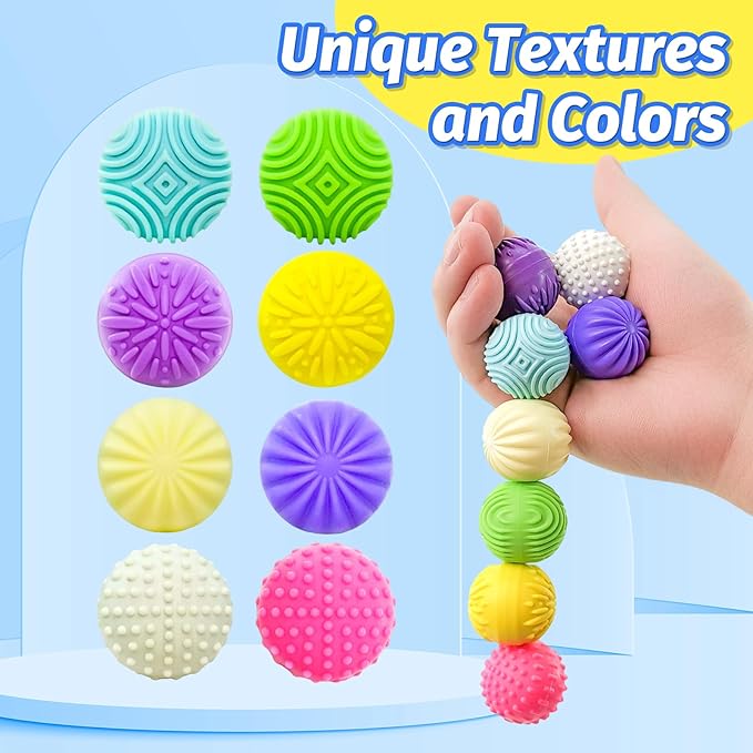 Fidget Magnet Ball Toy, 8 PCS Multi Color Texture Tactile Sensory Gift for Teens Adult ADHD Autism Anxiety, Silent Stress Relief Massage Roller Item Desk Toy for Home Office Calm Down with Case