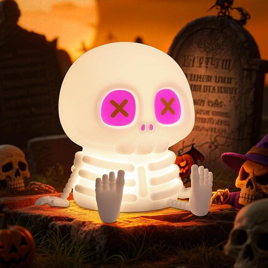 Ammonite Skeleton Night Light, Silicone Skull Lamp, 8 Colors & 2-Level Adjustable Warm Light, Touch Control LED Bedside Lamp for Home, Gaming Room, Halloween Decor, Gift for Christmas Birthday