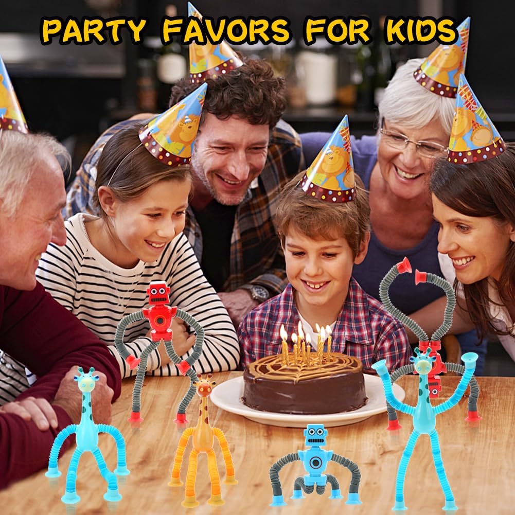 8 Pack Pop Tubes, LED Telescopic Suction Cup Fidget Toy for Kids, Shape Change Telescopic Sensory Toys for Anti Anxiety Girls Boys Toddlers Treasure Box Classroom Prizes Gifts Party Favor 3-8 8-12