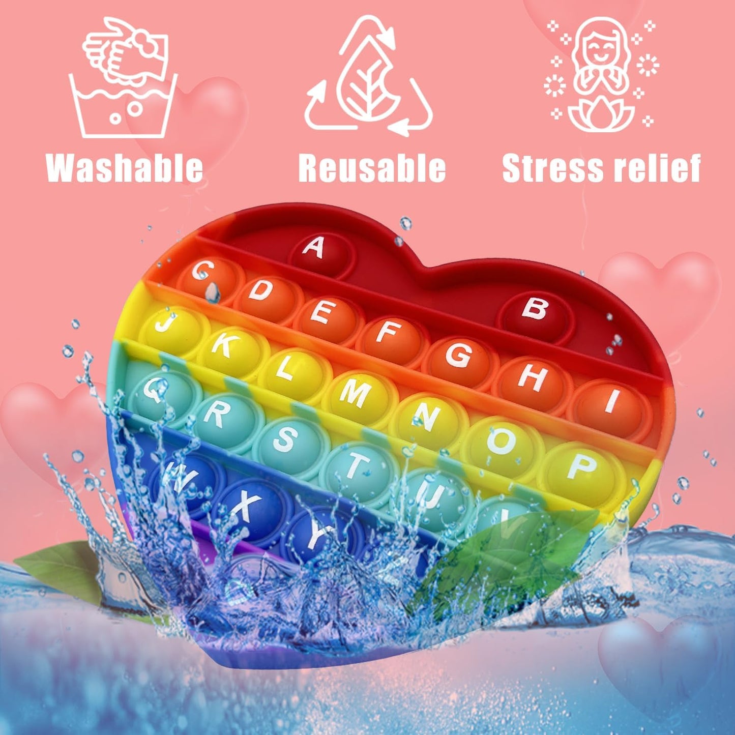 Rainbow Heart Shaped Pop Bubble Valentines Fidget Toy with Letters and Numbers, Xmas Gift Sensory Toy with Alphabets Kids Birthday Party Classroom Prize Stress Reliever